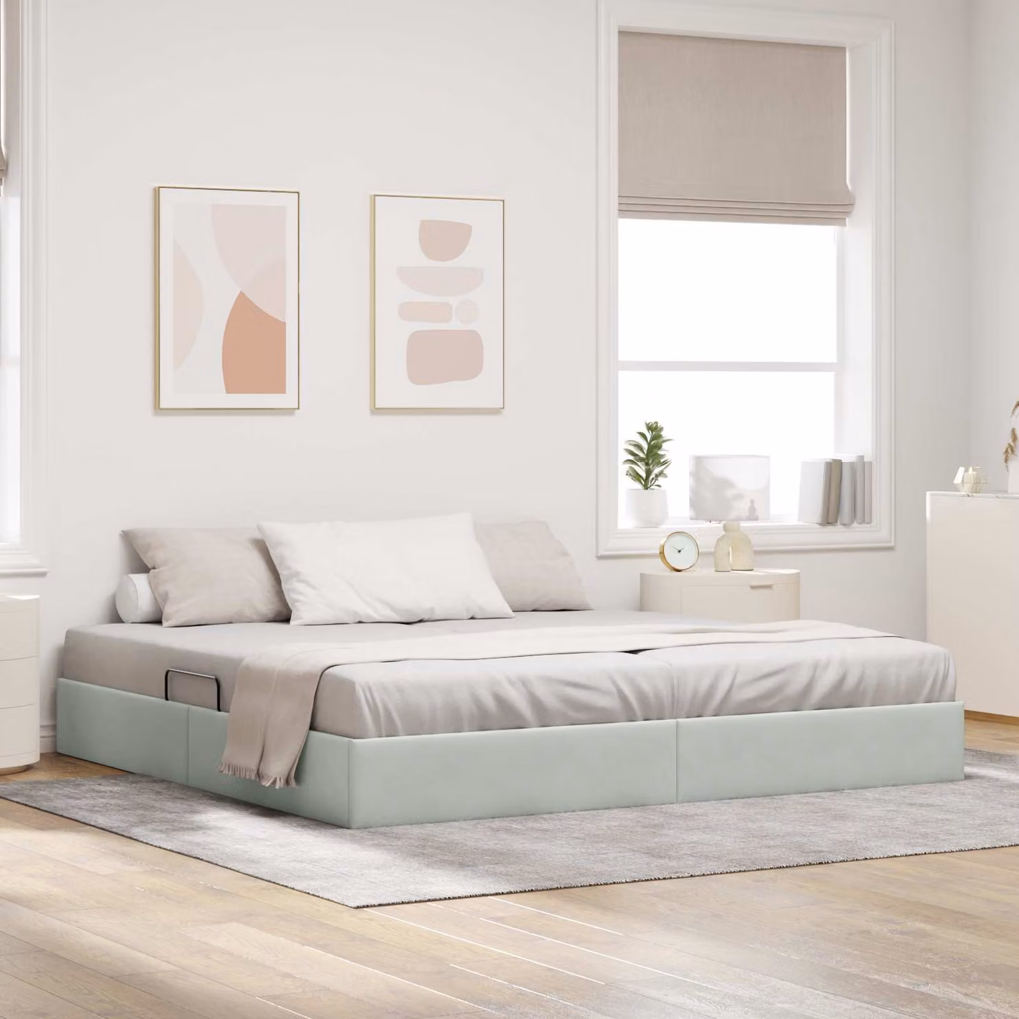 Letto ottomano moderno vidaXL in velluto grigio con base a sollevamento L/P/H: 200 x 200 x 28 cm