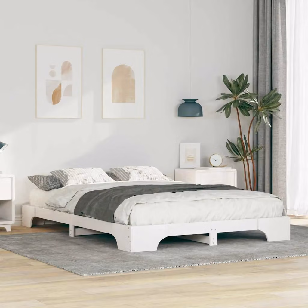 Struttura del letto moderna vidaXL in pino massello bianco con doghe in legno – 1