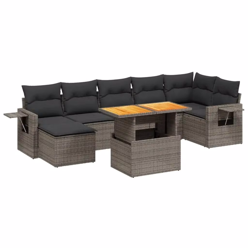 vidaXL Set Divano da Giardino a L 8 pz in Polyrattan Grigio con Cuscini e Tavolino – 2