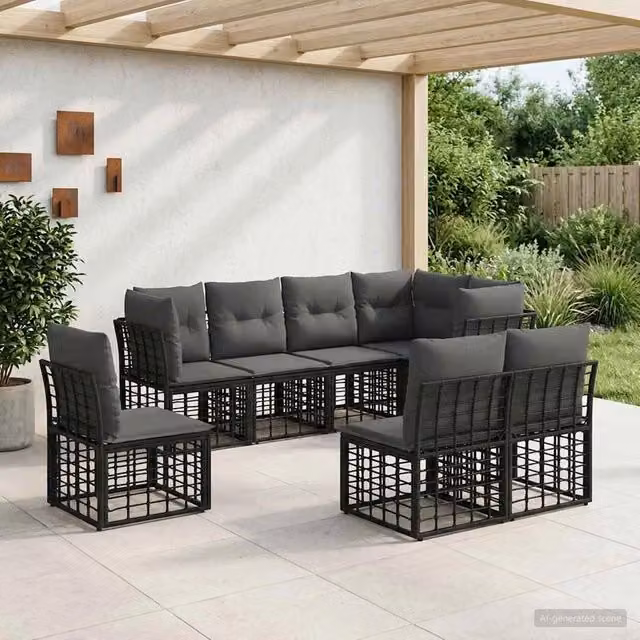 Set di divani da esterno Nero Poliestere 3437483
