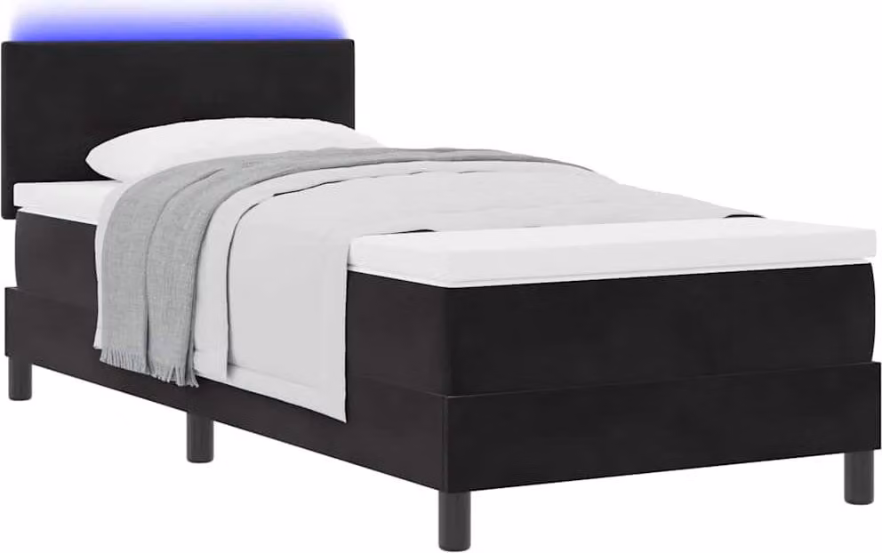 Letto a Sorgente LED con materasso Nero 90 x 190 cm Velluto
