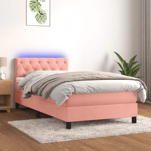 Letto Ibrido vidaXL in Velluto Rosa e Bianco con Illuminazione LED e Porta USB L/P/H: 80 x 200 cm