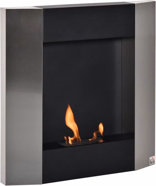 Camino a Bioetanolo da Parete GIORDANOSHOP in Metallo Nero e Argento L 72 cm x H 72 cm x P 11 cm