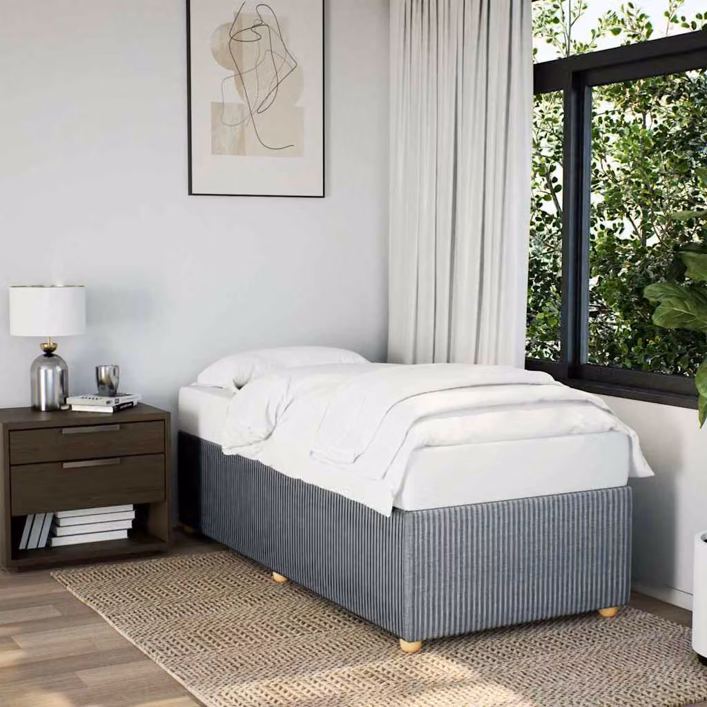 vidaXL Giroletto senza Materasso Grigio con Struttura Imbottita e Doghe in Legno 90 x 190 cm – 1