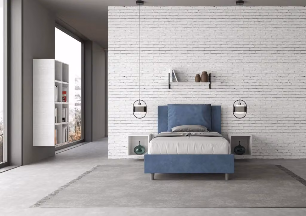 Letto una piazza e mezza contenitore imbottito Ityhome in microfibra blu L: 130 cm, P: 210 cm – 2
