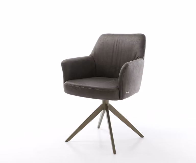 DELIFE Sedia girevole Xana-Flex con braccioli in microfibra antracite vintage, base a croce larga, finitura effetto titanio, girevole a 360°, molleggiatura a sacco.
