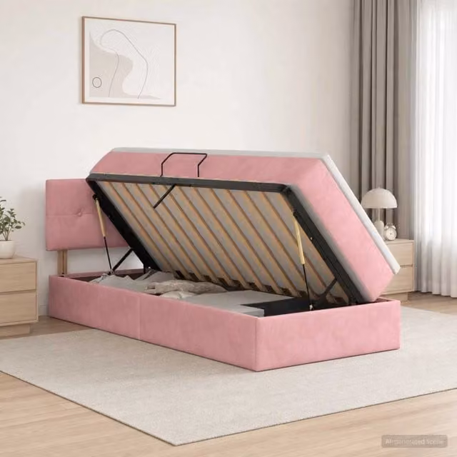 Letto con Contenitore con testiera Rosa 90 x 200 cm Velluto 3458786