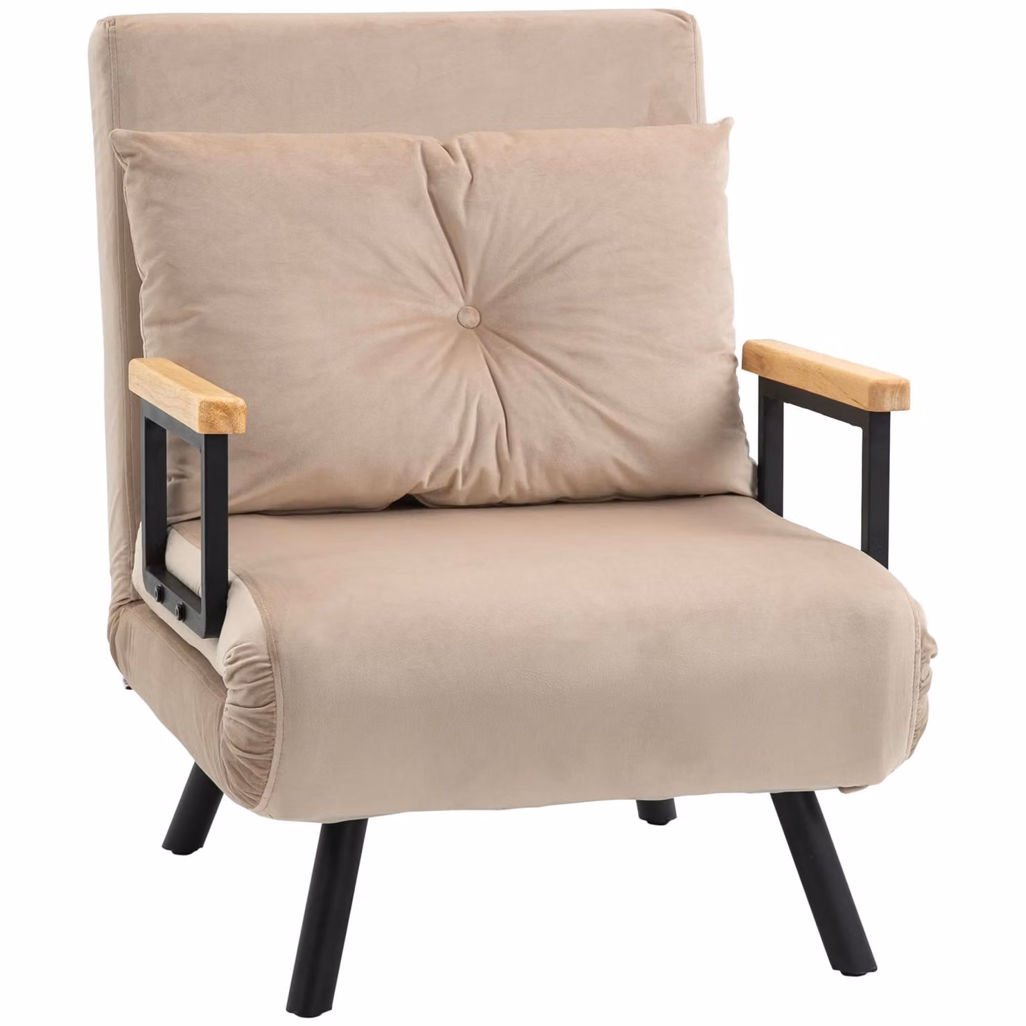 AIORBER Poltrona letto 3 in 1 con schienale regolabile, letto per ospiti, poltrona relax, look velluto, beige