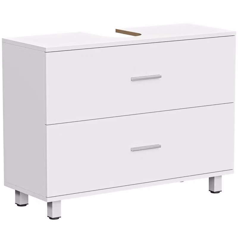 Mobile sottolavabo moderno per bagno in legno bianco con 2 cassetti e ritagli a U L: 80 cm, P: 30 cm, H: 60 cm – 2