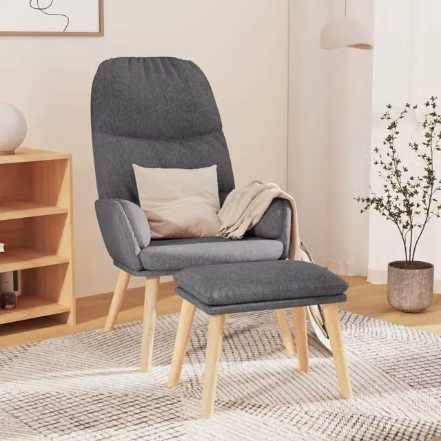 Poltrona Relax con Poggiapiedi vidaXL in Tessuto Grigio con Braccioli e Struttura in Legno e Metallo