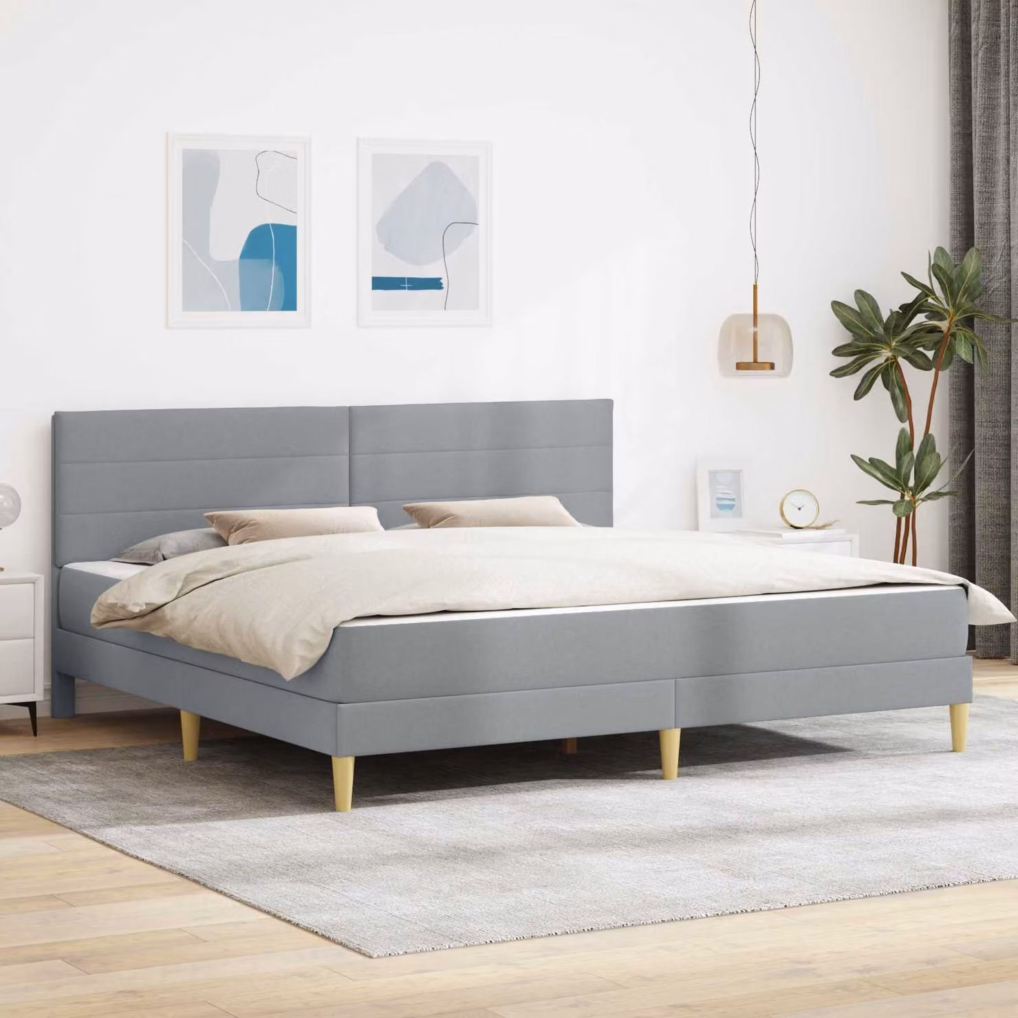 Struttura del letto imbottita moderna vidaXL in tessuto grigio con doghe in legno L/P/H: 200 x 180 x 86 cm