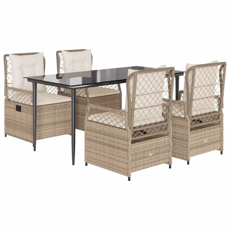 Set da Pranzo da Giardino 5 pz con Cuscini Beige in Polyrattan