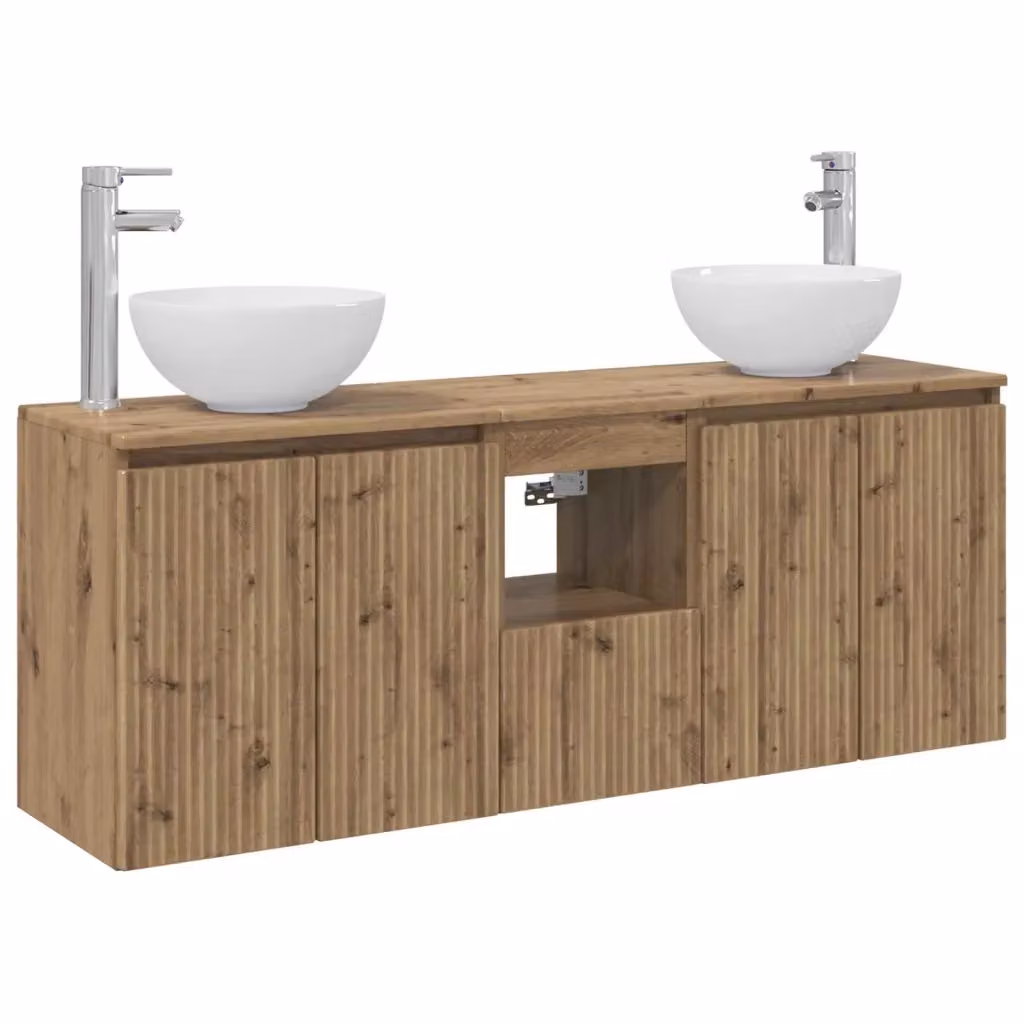 Set di mobili da bagno moderno vidaXL composto da 3 pezzi in colore marrone, include mobile sottolavabo e pensili con ripiani interni e ante a cerniera, L/P/H: 129 x 35 x 80 cm – 2