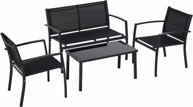 Set Salotto da Giardino Moderno GIORDANOSHOP con Tavolino in Metallo e Vetro Nero