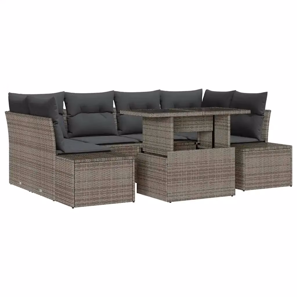 Set da giardino moderno vidaXL in polyrattan grigio composto da 7 pezzi con cuscini imbottiti e tavolino da esterno – 2