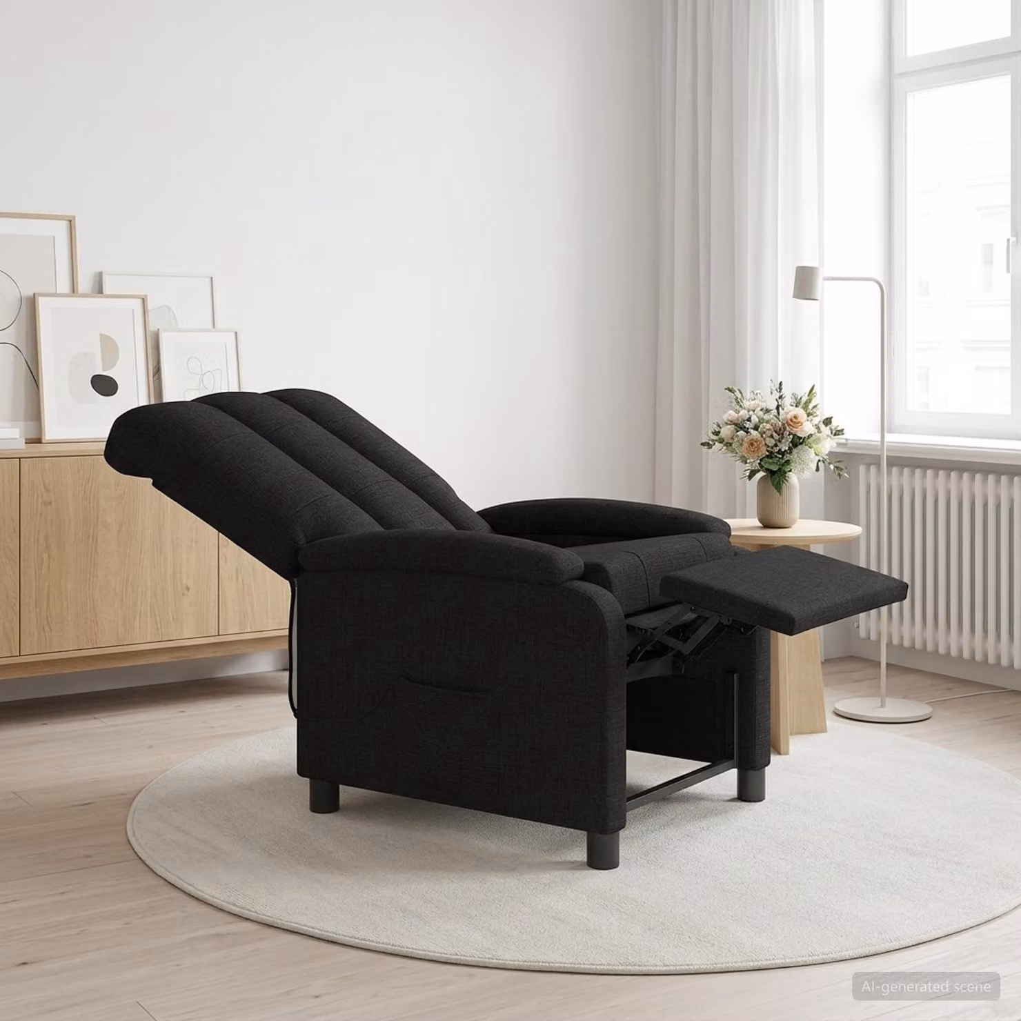 Poltrona relax reclinabile vidaXL in tessuto nero con braccioli e design moderno