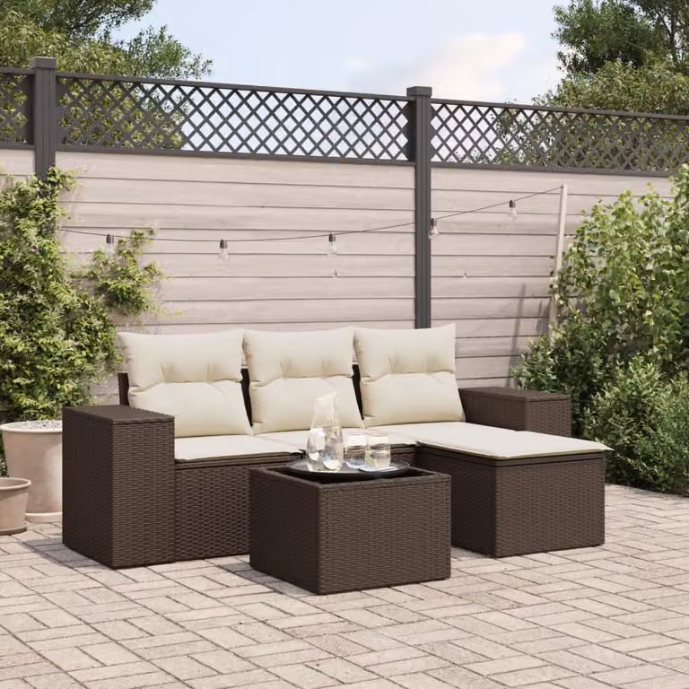 Maison Exclusive - Set Divano da Giardino 5 pz con Cuscini Marrone in Polyrattan
