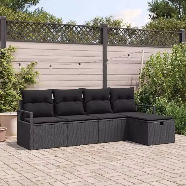 Set di divani 5 pz 5-Numero di posti Nero polyrattan 3359162