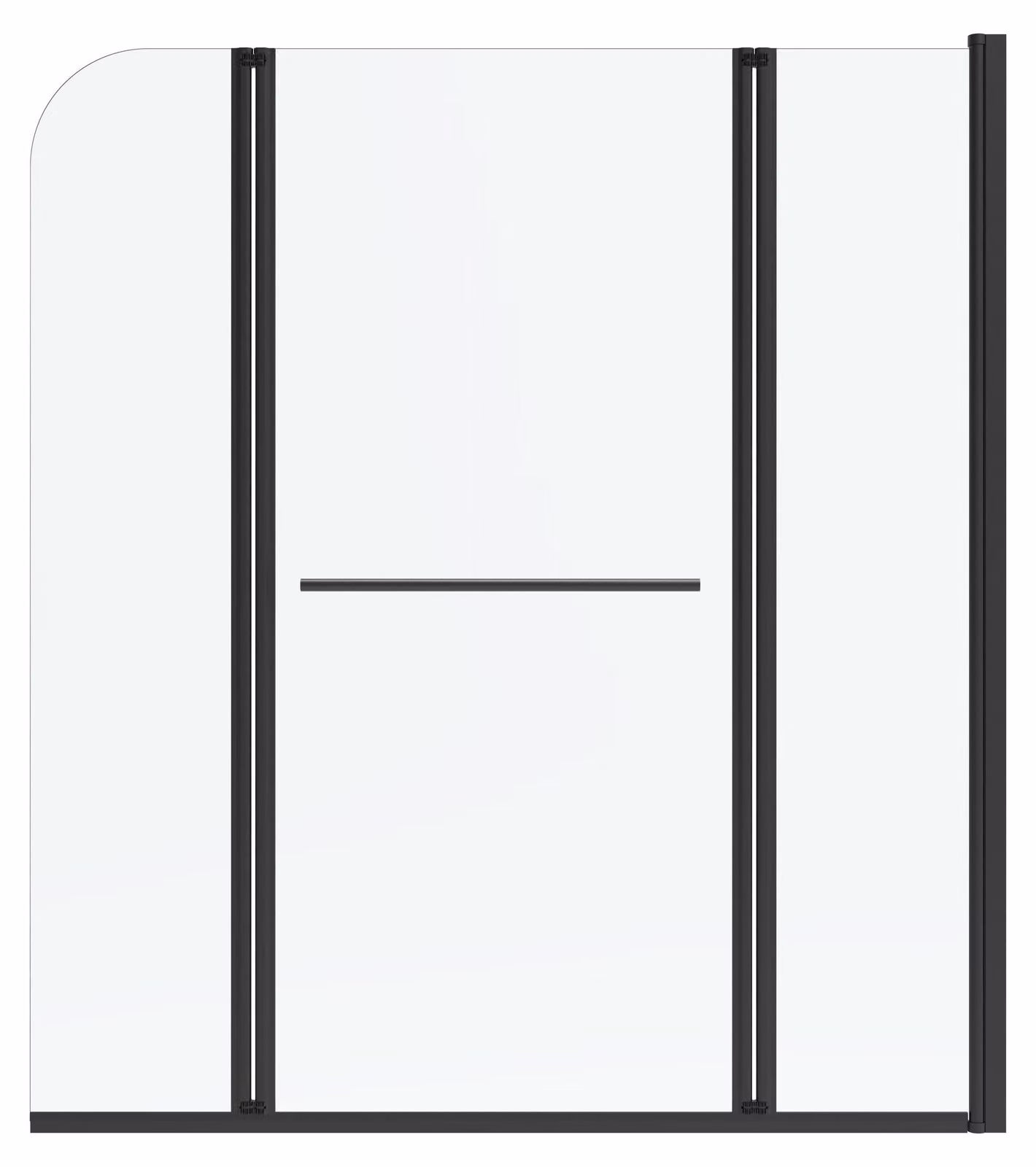 Schermo da bagno pieghevole Marwell , 3 pannelli 125 x 140 cm - Schermo doccia per vasca in nero opaco - Attacco per vasca con vetro trasparente - Schermo doccia con portasciugamani
