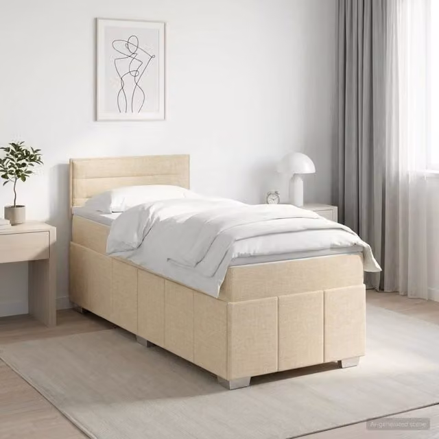 Letto box spring con materasso Crema 90 x 200 cm Tessuto 3452584