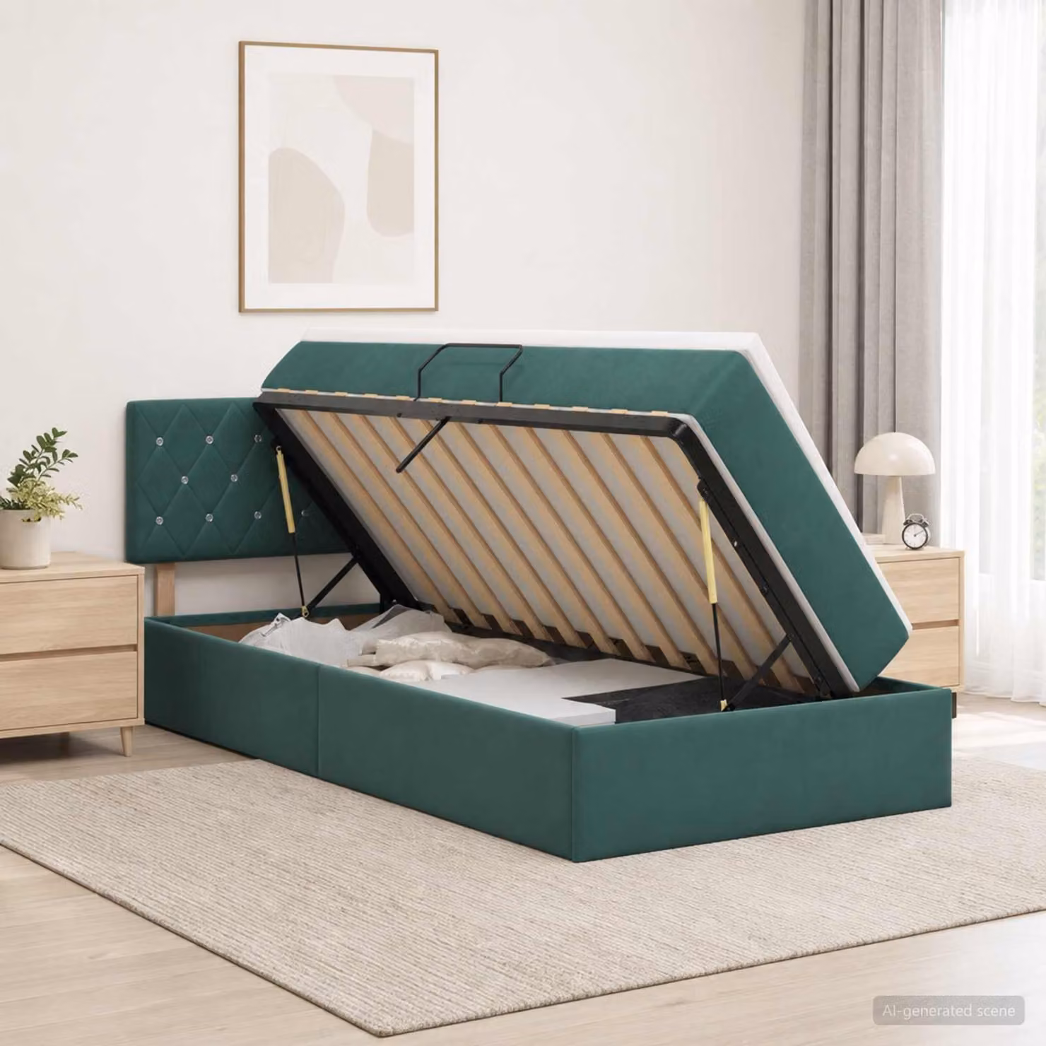 Letto con contenitore vidaXL in velluto verde scuro L 90 x P 200 cm