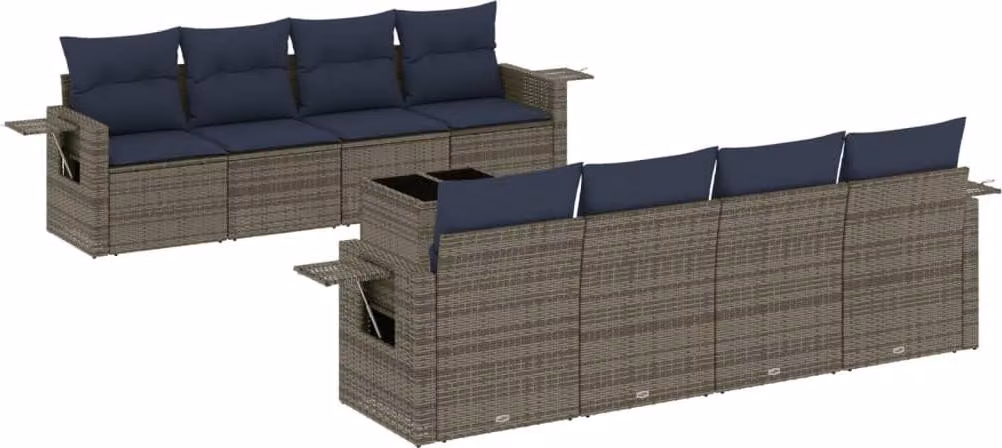Set Divani da Giardino 9 pz con Cuscini Grigio in Polyrattan