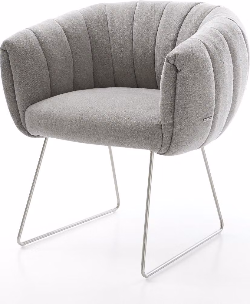 DELIFE Sedia da pranzo Jada-Flex Tessuto strutturato Soft Grey Telaio a slitta in acciaio inossidabile Molle insacchettate