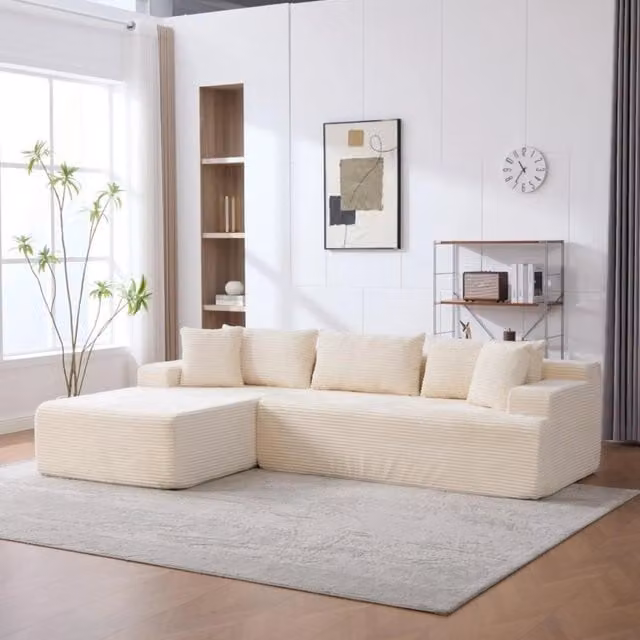 Divano compatto, divano modulare, tessuto chenille, schiuma ad alta elasticità 30D, base antiscivolo, 4 posti, beige