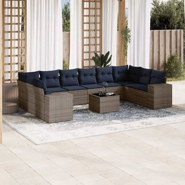 Set Divani da Giardino 11 pz con Cuscini Grigio in Polyrattan 3223080