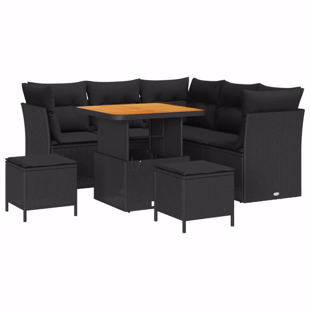Set Divano da Giardino vidaXL a L 8 Pezzi con Cuscini e Contenitore Nero – 2