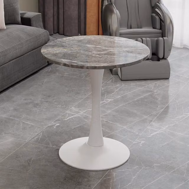 Tavolino da caffè rotondo MINIMAL in marmo bianco con venature grigio scuro, Diametro: 70 cm