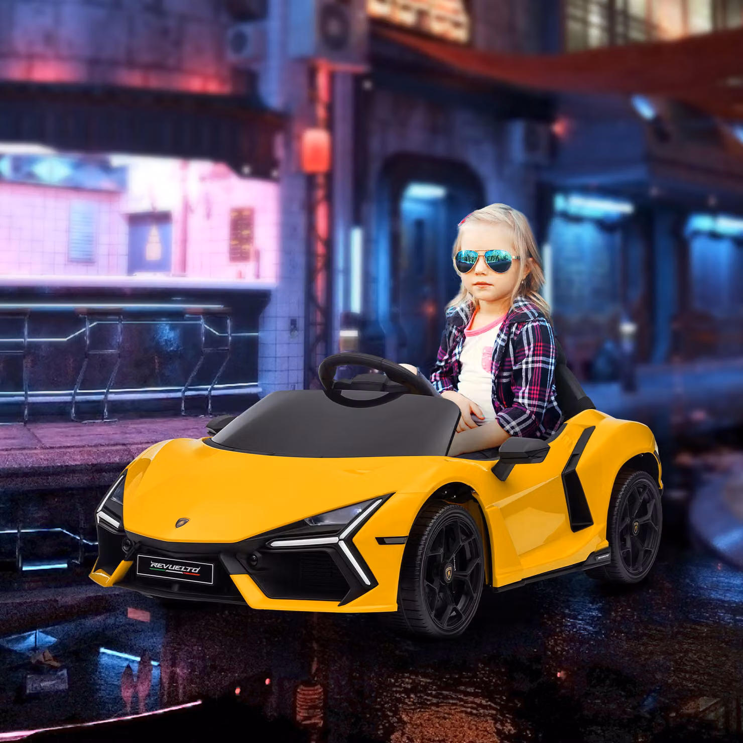 Auto elettrica Lamborghini Revue AIYAPLAY 12V con telecomando per bambini da 3 a 5 anni, colore giallo – 2