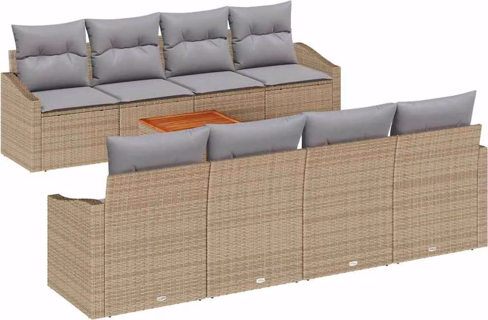 Set Divano da Giardino con cuscino 9 pcs Beige polyrattan