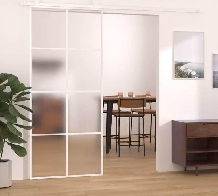 The Living Store Porta scorrevole ESG vetro e alluminio opaco 90x205 cm Bianco