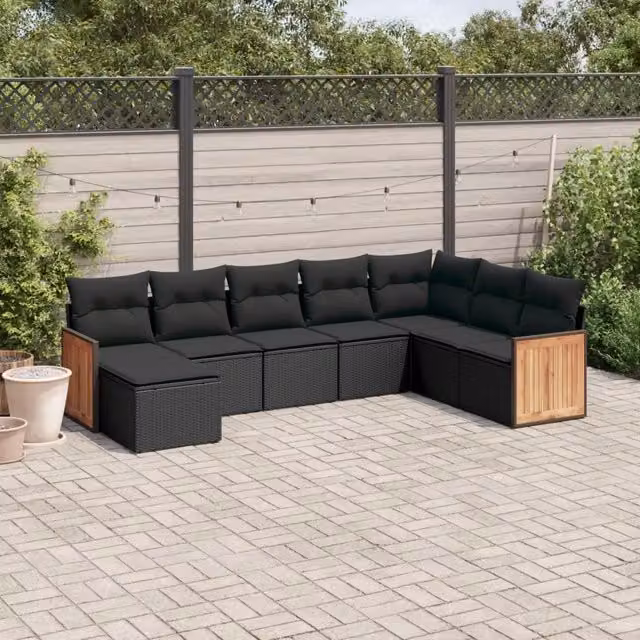 Set Divani da Giardino con Cuscini 8 pz Nero in Polyrattan 3227924