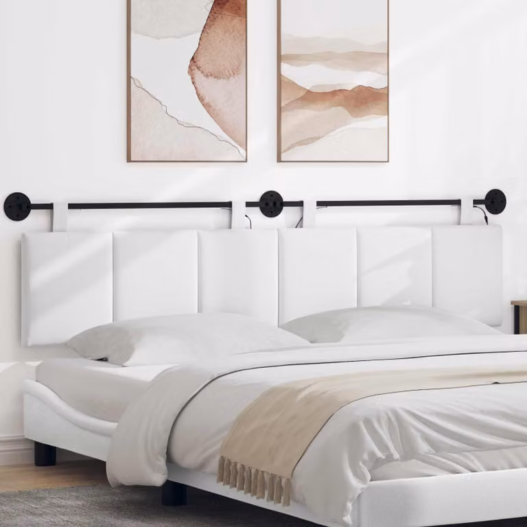 Testiera per letto sospesa vidaXL in velluto bianco con luce LED integrata e design moderno