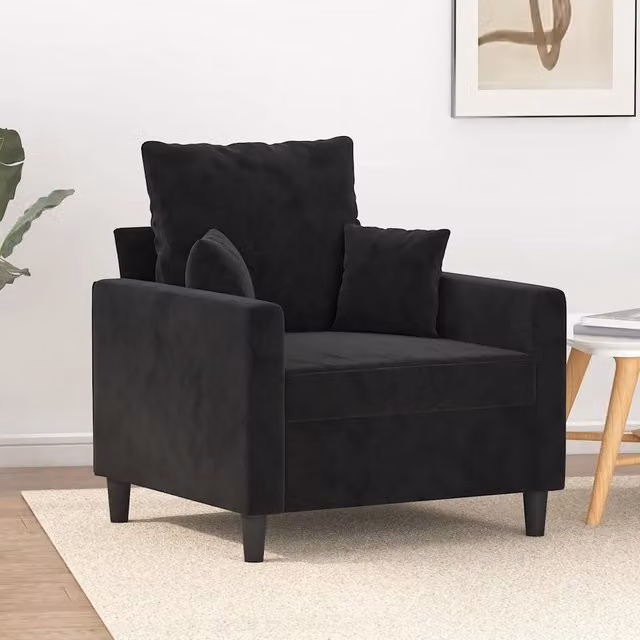 Poltrona moderna in velluto nero con braccioli e struttura in metallo 587804 – 1