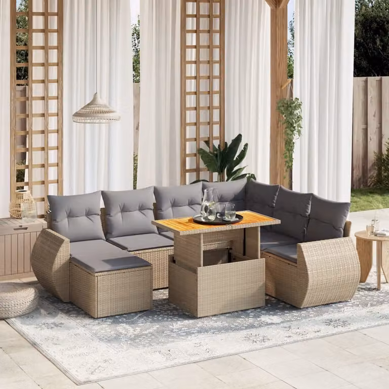 vidaXL Set Divano da Giardino 8 pz in Polyrattan con Cuscini Beige e Grigio