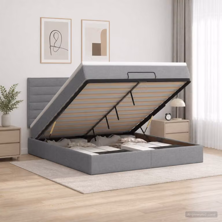 Letto ottomano con materasso vidaXL in tessuto Grigio Chiaro L: 160 cm, P: 200 cm