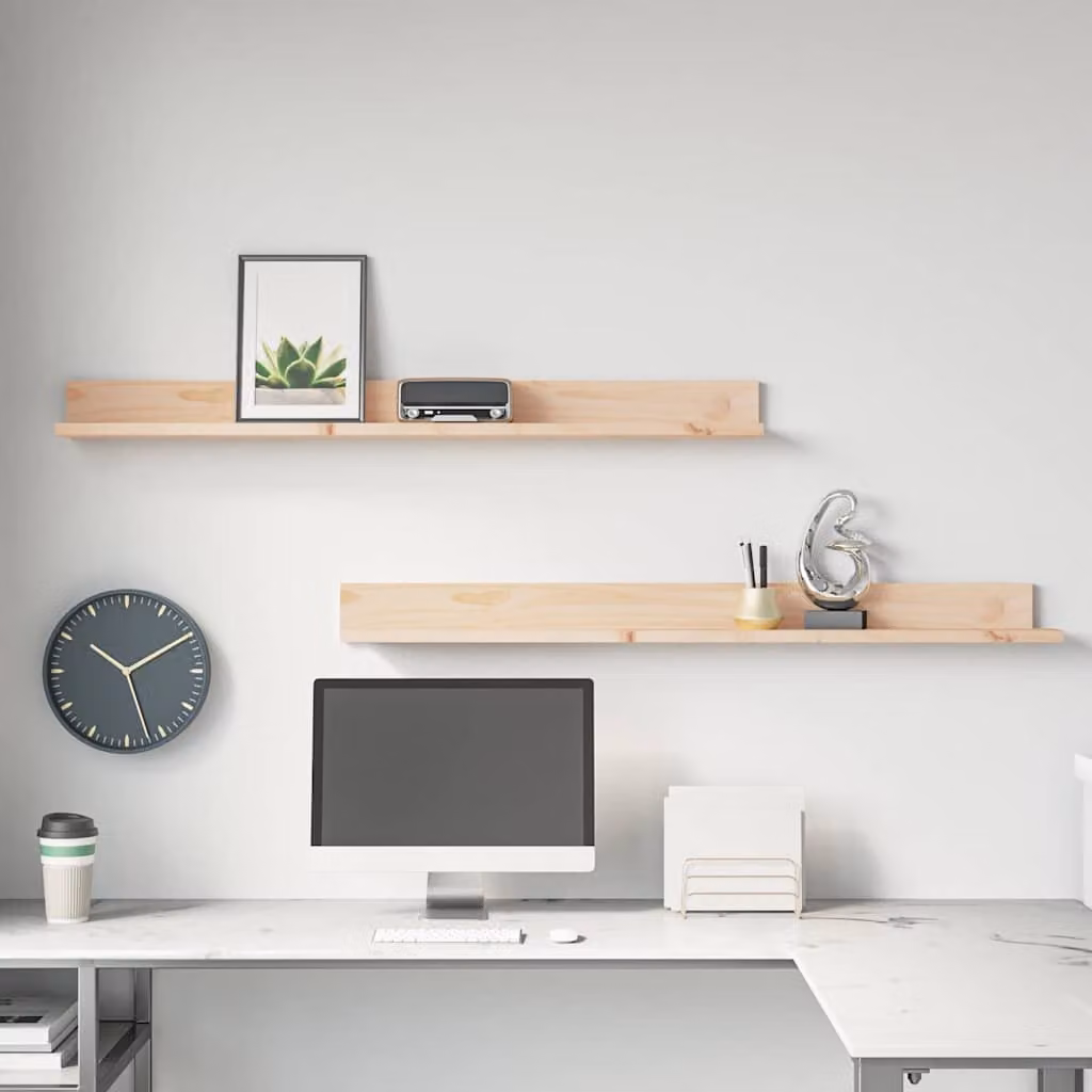 Set di 2 mensole da parete vidaXL in legno massello di pino marrone, L 110 cm x P 11 cm x H 9 cm