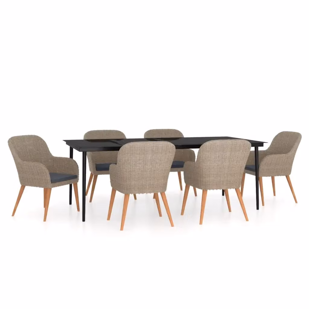 Set da pranzo da giardino vidaXL in rattan e legno di acacia con piano in vetro, 7 pezzi, marrone – 2