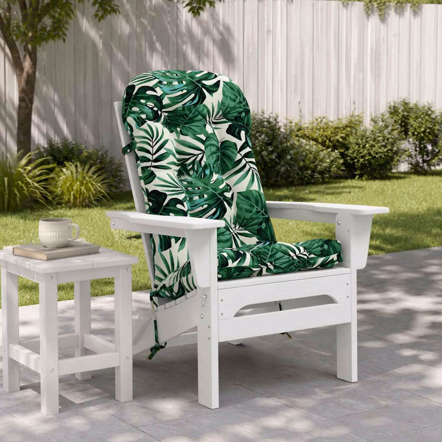Cuscino per Lounger Sole vidaXL PUTTEN Verde con Motivo a Foglie in 100% Poliestere