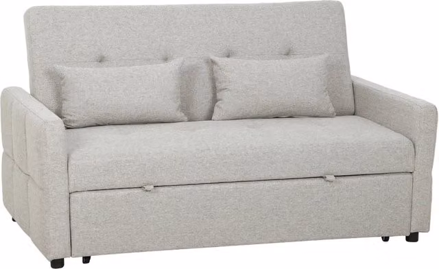Divano Letto 2 Posti Convertibile Apertura Clic Clac con 2 Cuscini in Tessuto Marrone Chiaro