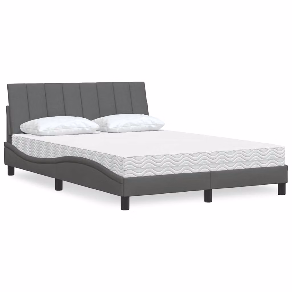 Letto con Materasso Hanko vidaXL in Tessuto Grigio Scuro e Bianco, L/P: 140 x 200 cm – 1