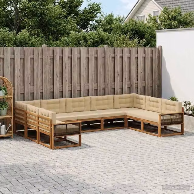 Set di divani da esterno a L con 9 pezzi vidaXL in legno di acacia, colore beige e marrone – 1