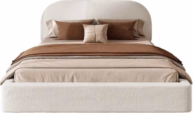 Letto matrimoniale imbottito 180x200 cm beige in tessuto boucl¨¦ con rete a doghe