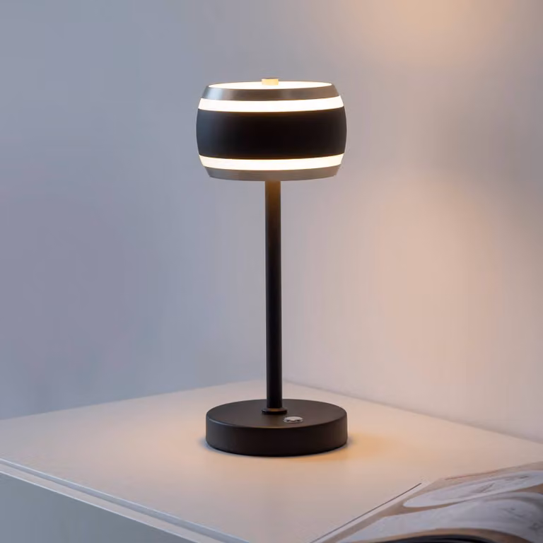 PURE Lampada da tavolo Falling Rings, dimmerabile, Nero, Camera da letto, Alluminio, Moderno, Lampada da tavolo