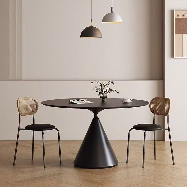 360Home Tavolo da pranzo rotondo in Vetroceramica con gambe in metallo Tavolo da sala da pranzo Tavolo da cucina Tavolo Ø 120cm*75 cm nero