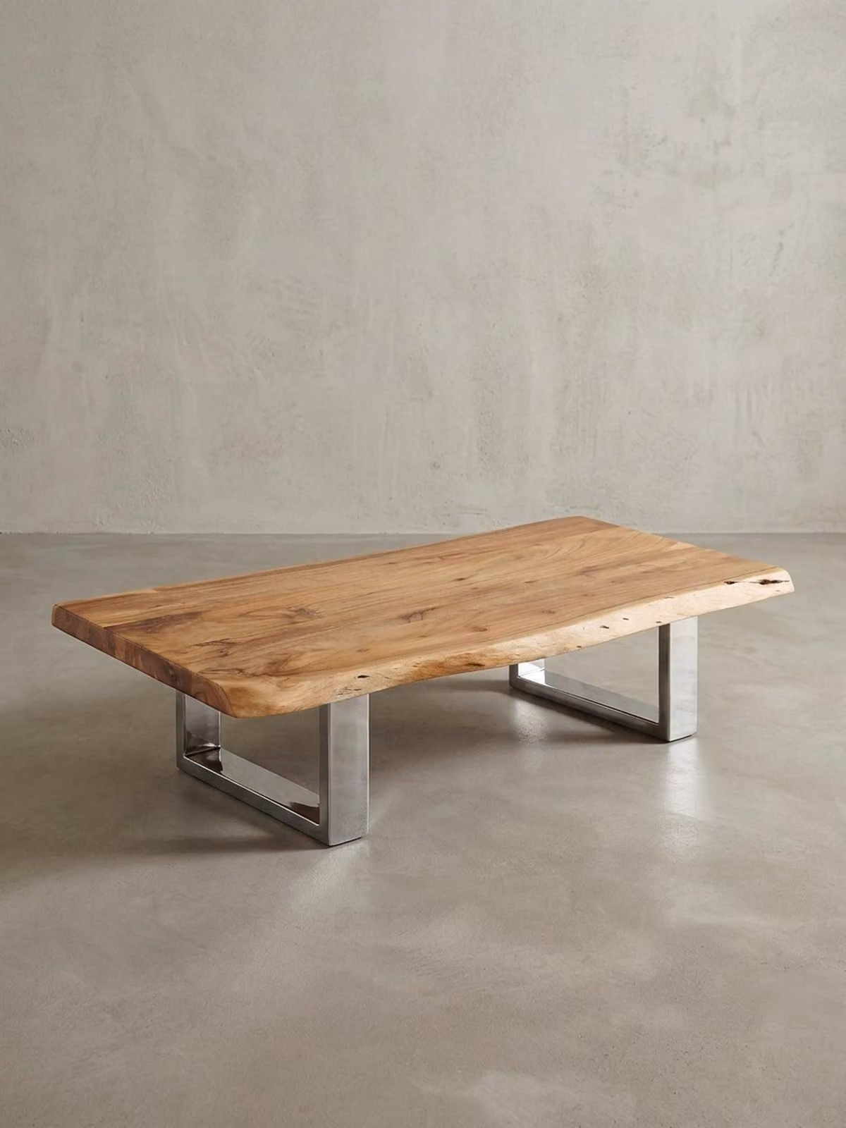 Tavolino da salotto 115 x 25 x 58 cm in legno massello di acacia con struttura in metallo grande, tavolo da salotto in legno massello marrone con bordo grezzo, tavolino da salotto in legno rustico, tavolo da salotto.