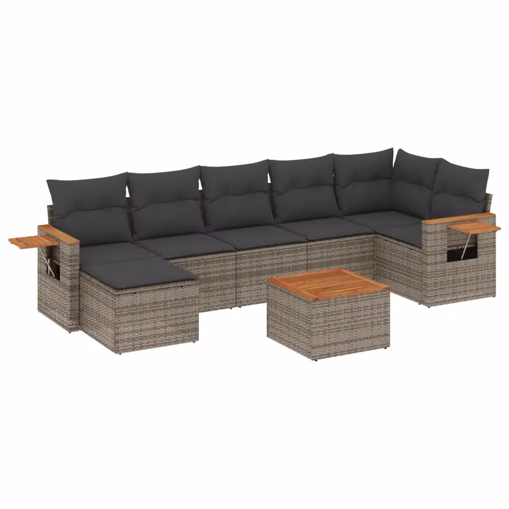 Set Divano da Giardino vidaXL 8 pz in Polyrattan Grigio con Cuscini e Tavolino da Caffè – 2